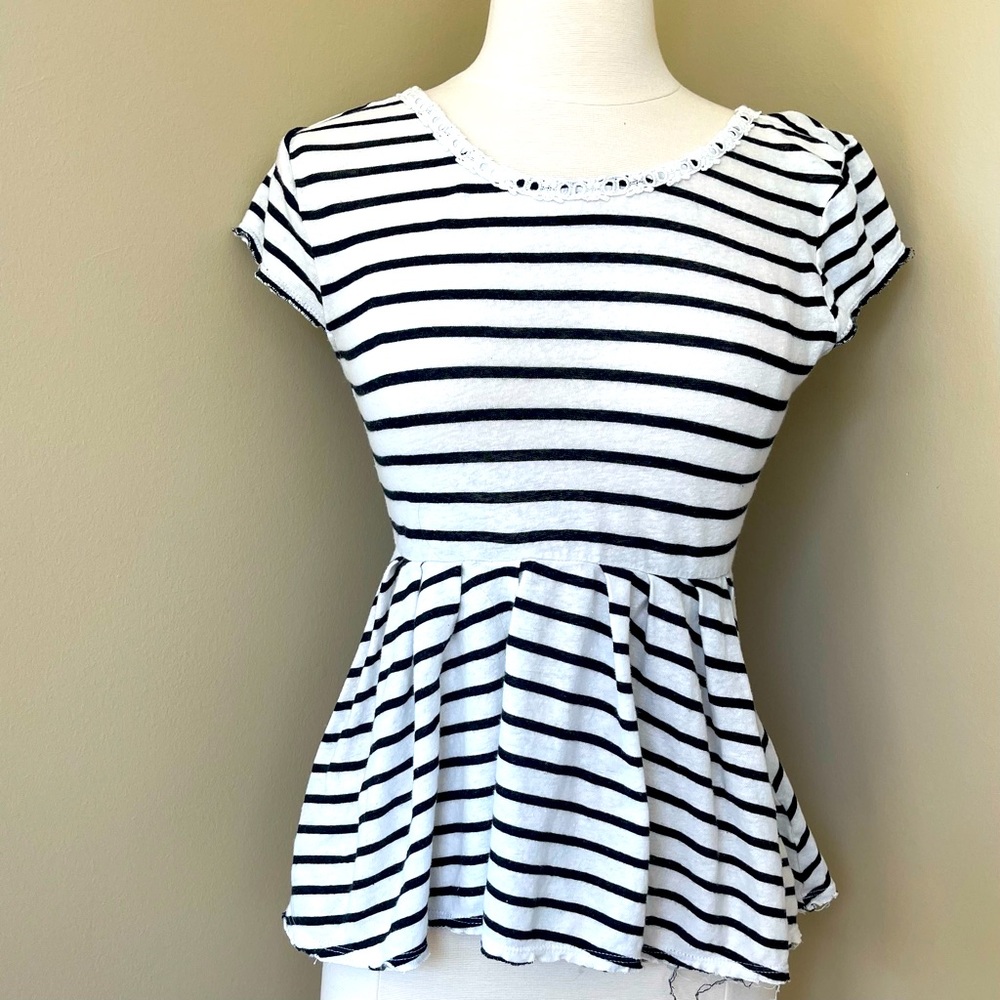 Free People Black/White Stripe Peplum Top